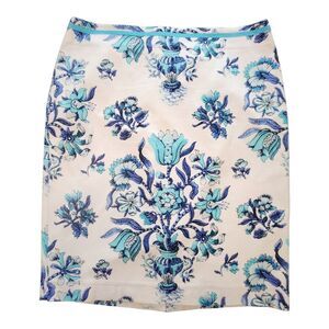 NWOT Talbots Pencil Skirt Womens 12 White Blue Floral Straight Lined Casual Prep